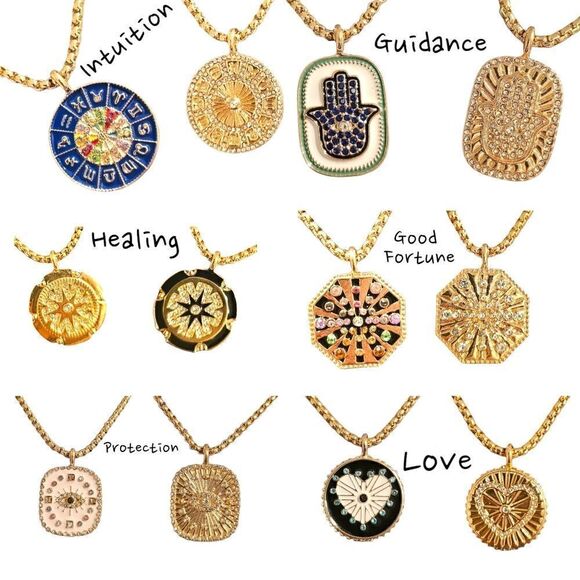 18k Gold Plated Reversible Astrological Chart Medallion Intuition Necklace - Picture 14 of 14